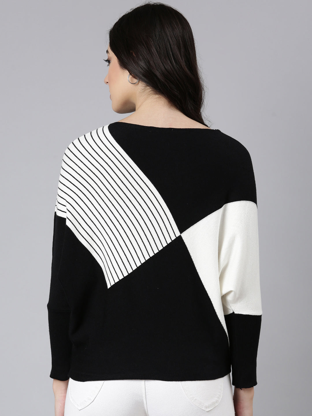 Women's Colourblocked Boxy Black Top
