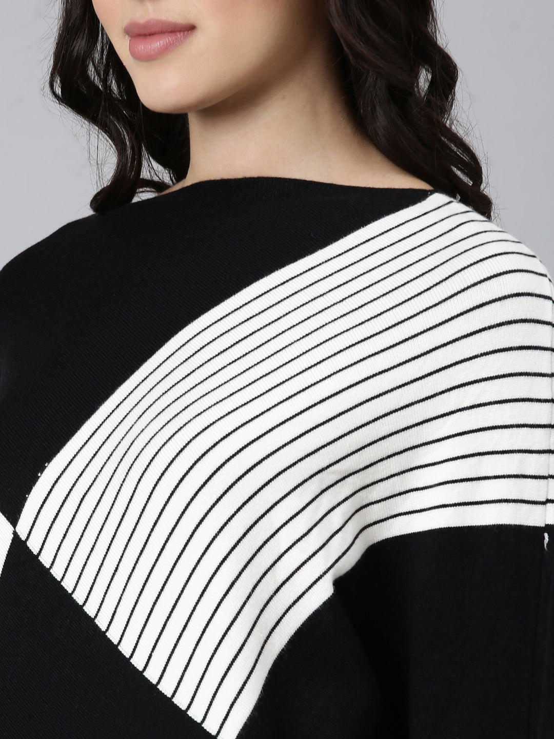 Women's Colourblocked Boxy Black Top