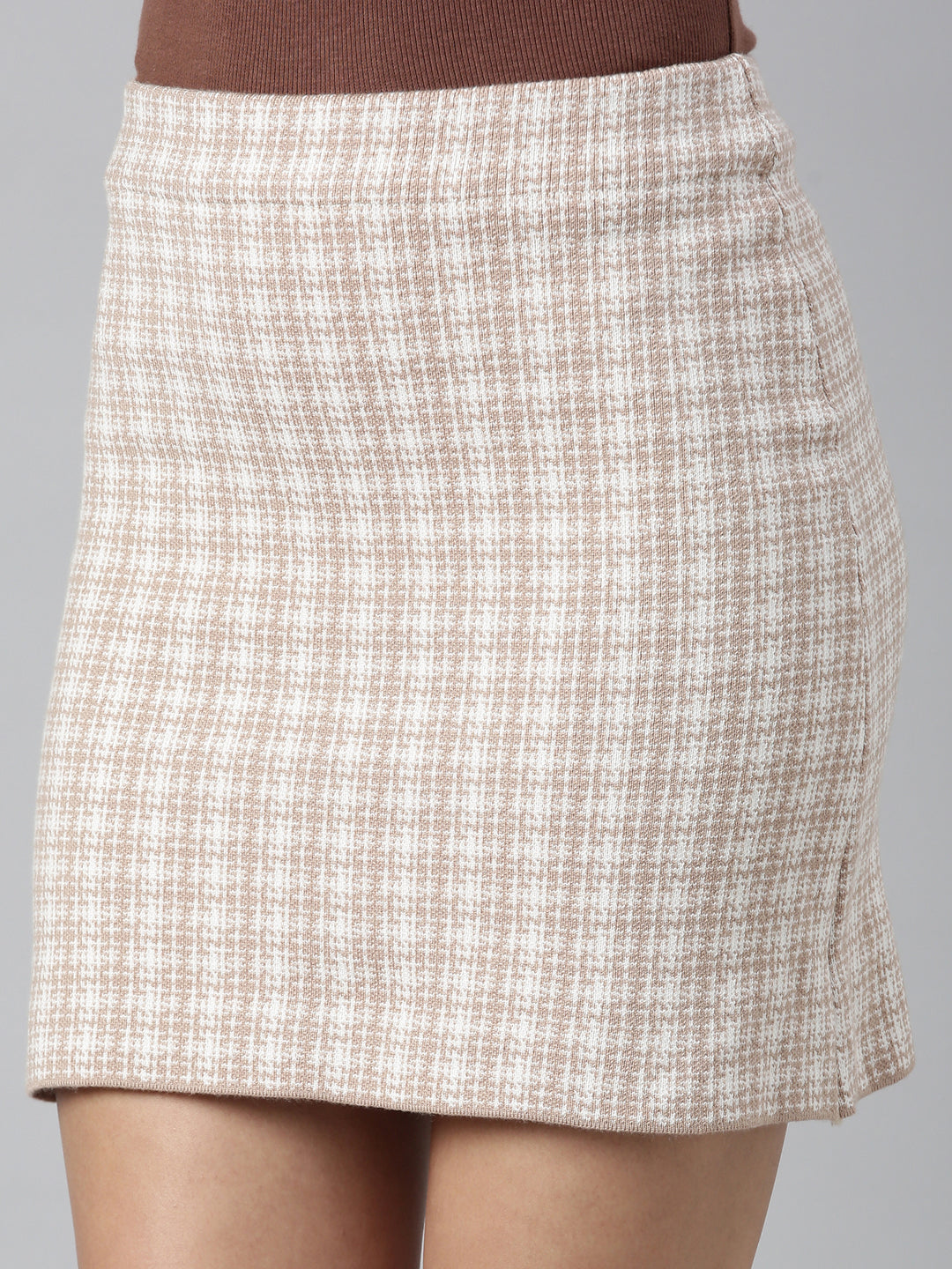 Women's Abstract Beige Pencil Mini Skirt