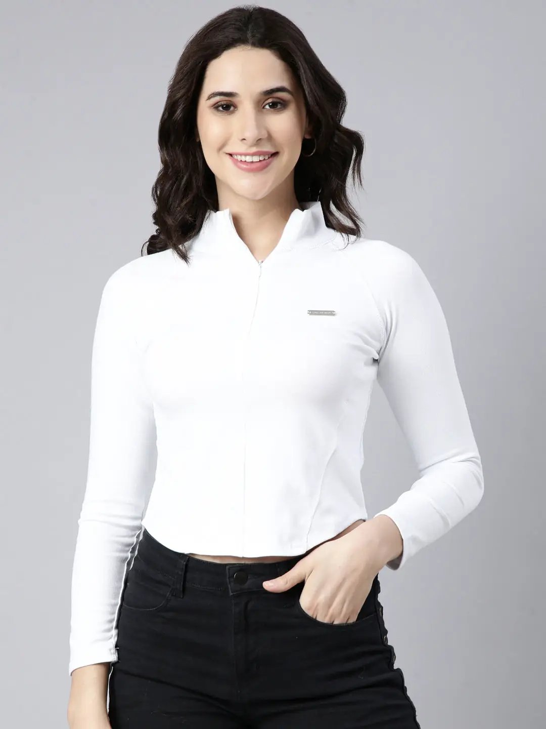 Women's Solid White Crop Top