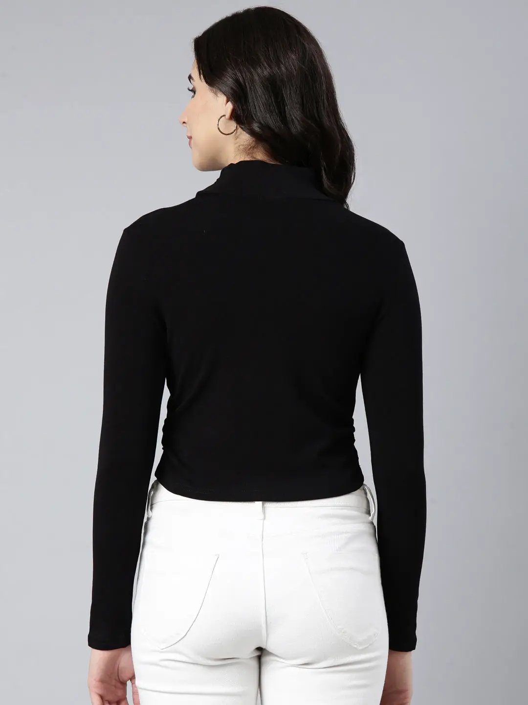 Women's Typography Black Crop Ruched Top