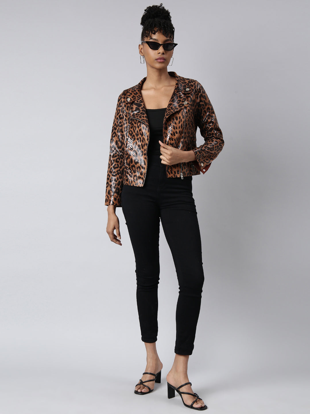 Women Animal Brown Biker Jacket