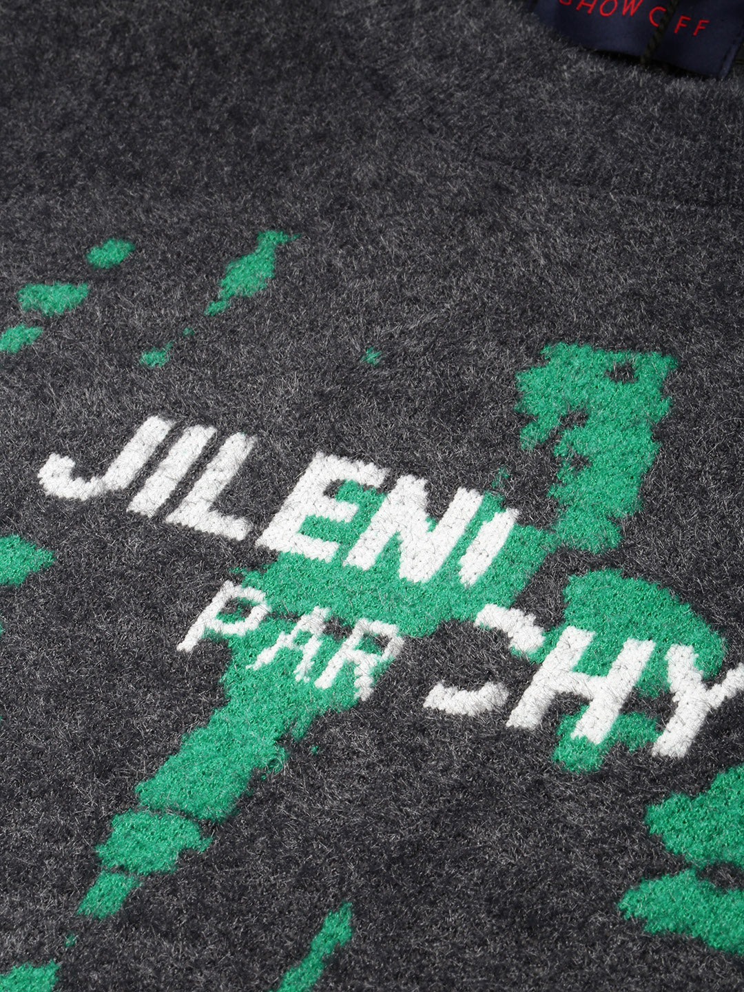 Men's Grey Round Neck Long Sleeves Typography Printed Pullover Sweater