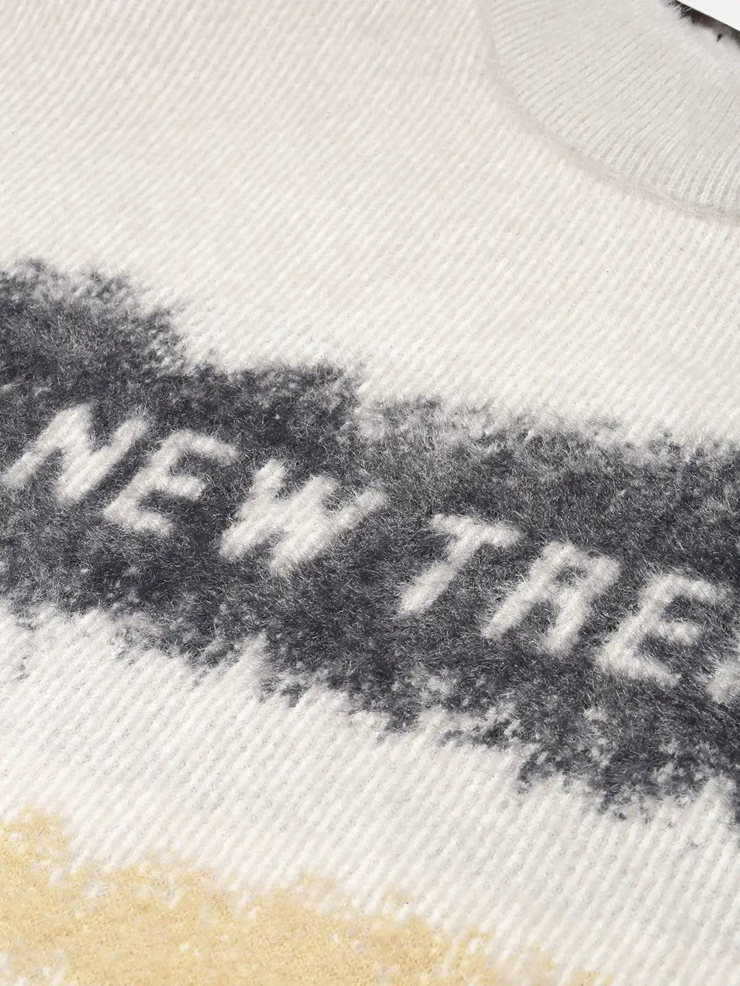Men's Round Neck Typography Beige Pullover