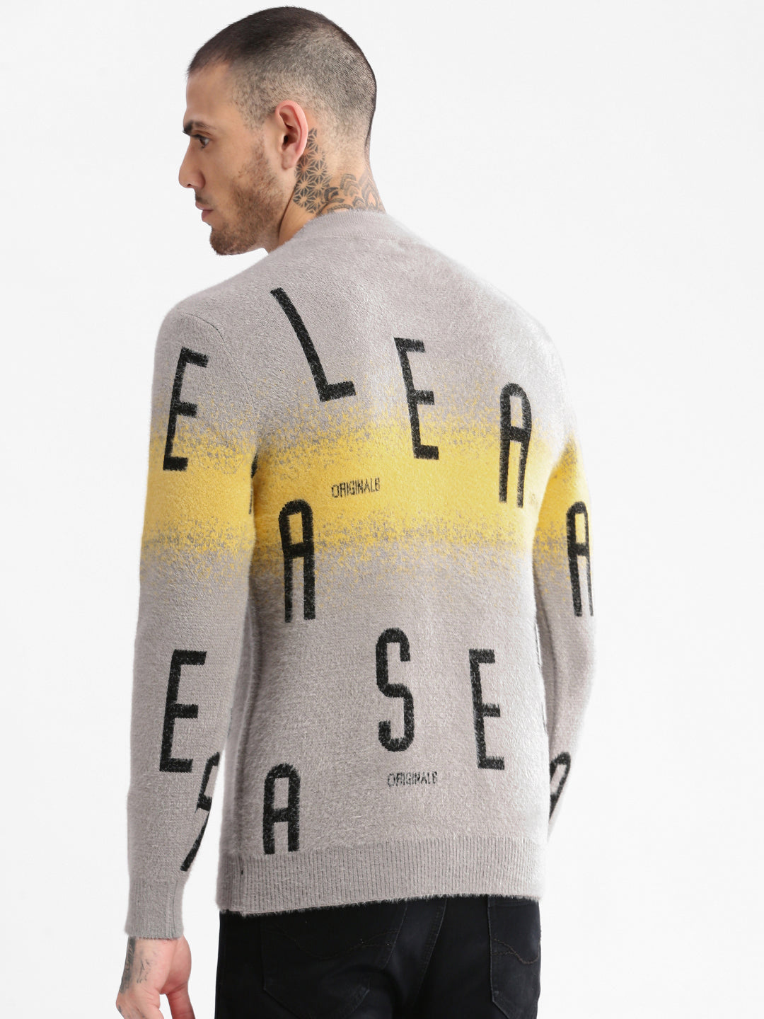 Men's Round Neck Typography Grey Pullover