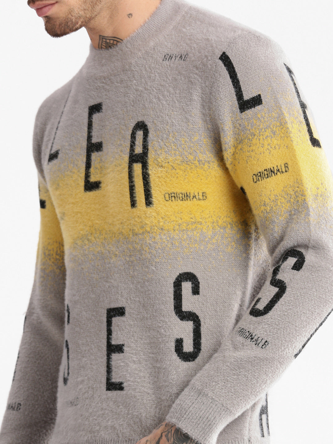 Men's Round Neck Typography Grey Pullover