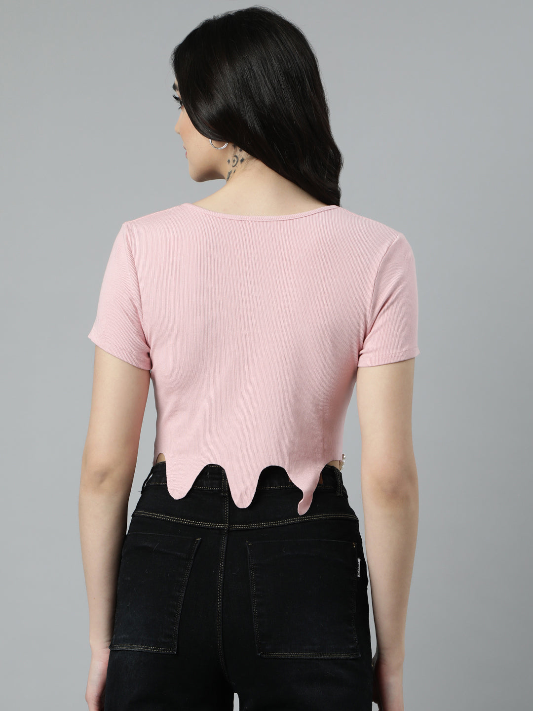 Women Solid Pink Fitted Crop Top