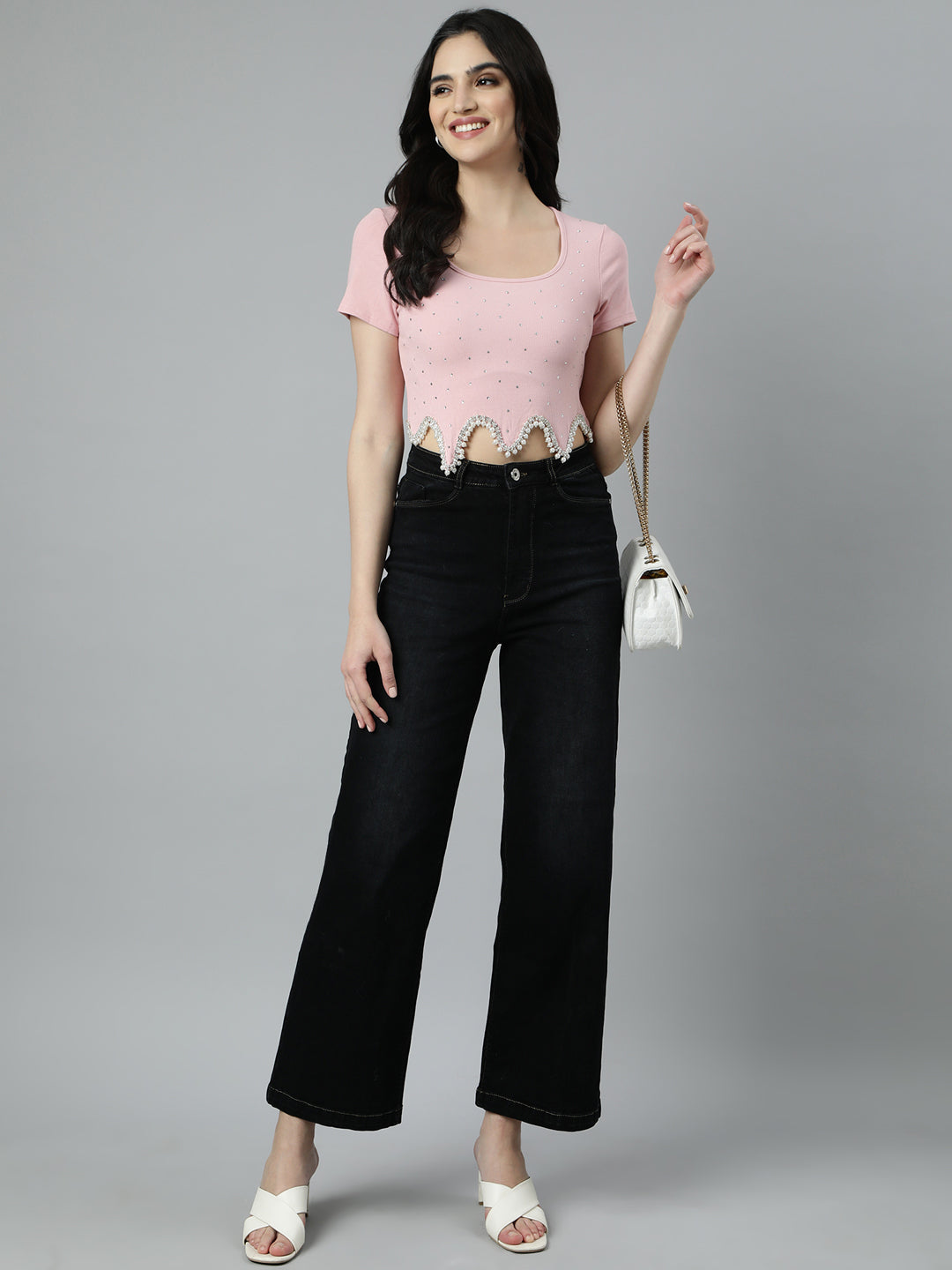 Women Solid Pink Fitted Crop Top