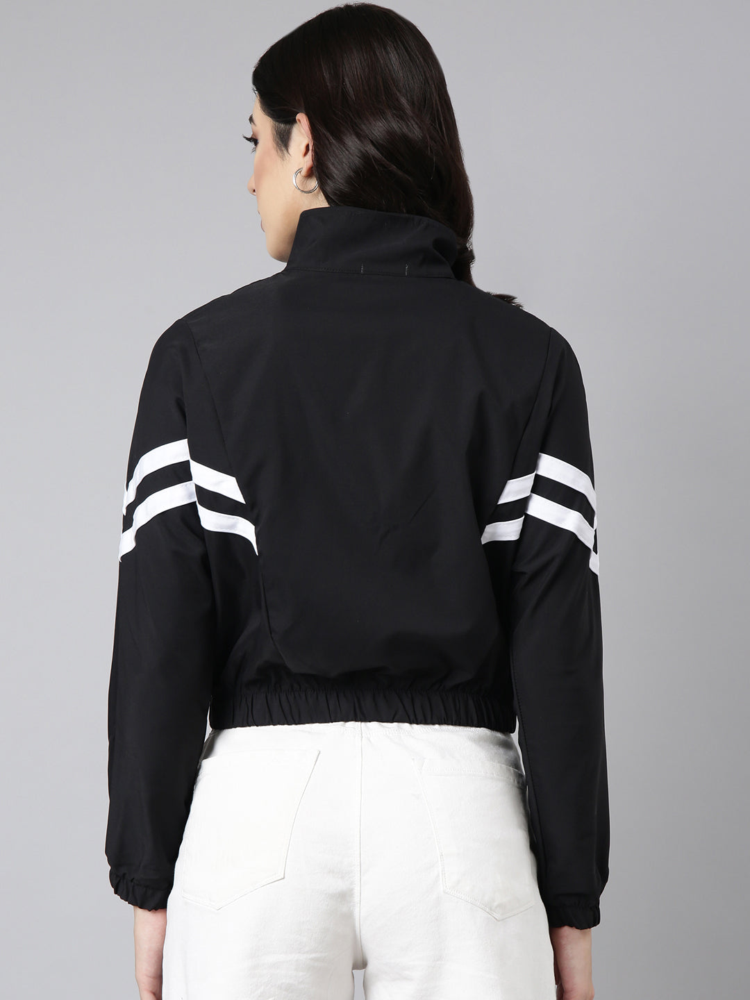 Women's Solid Black Crop Bomber Jacket