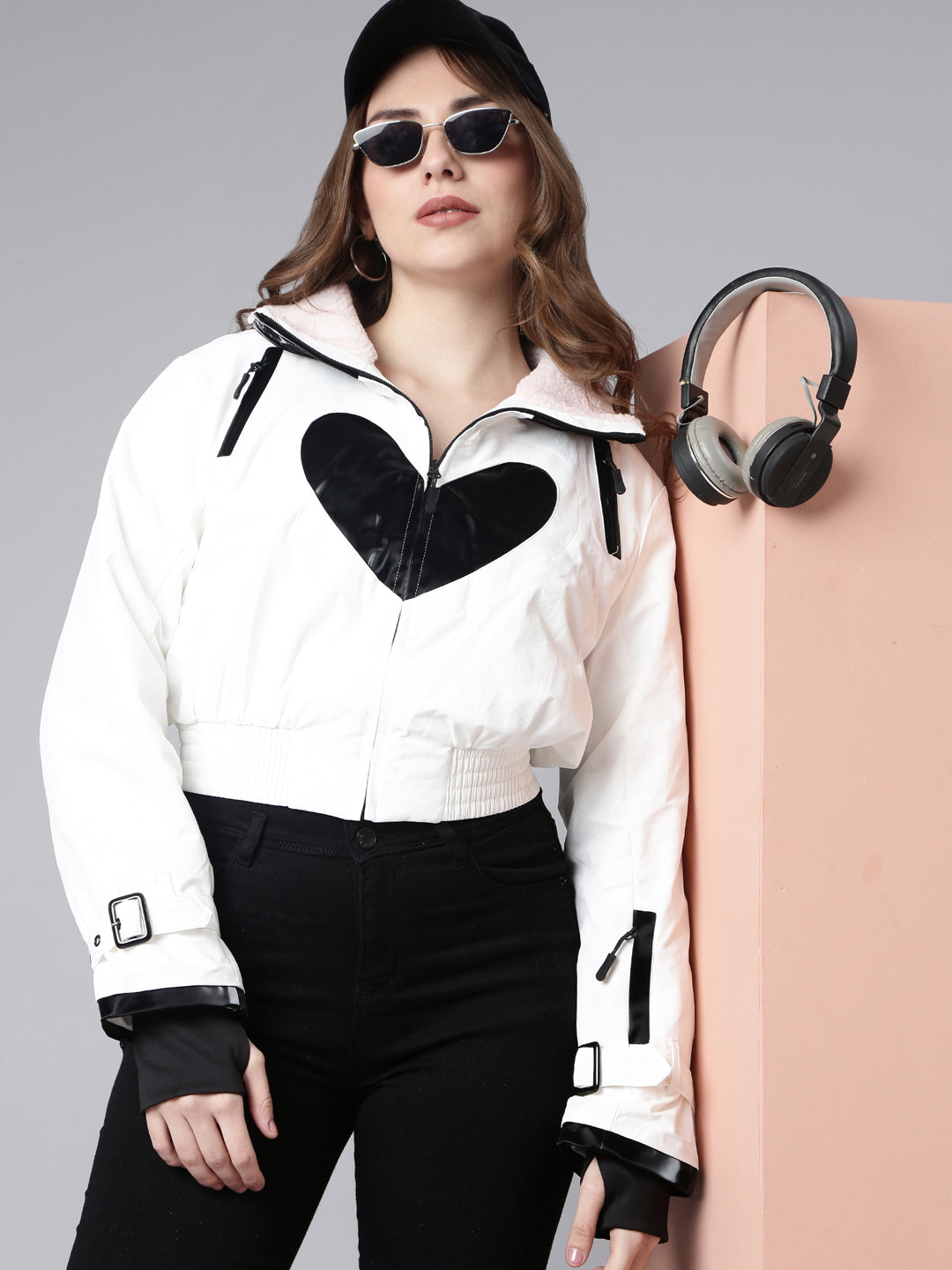 Women Solid White Crop Puffer Jacket