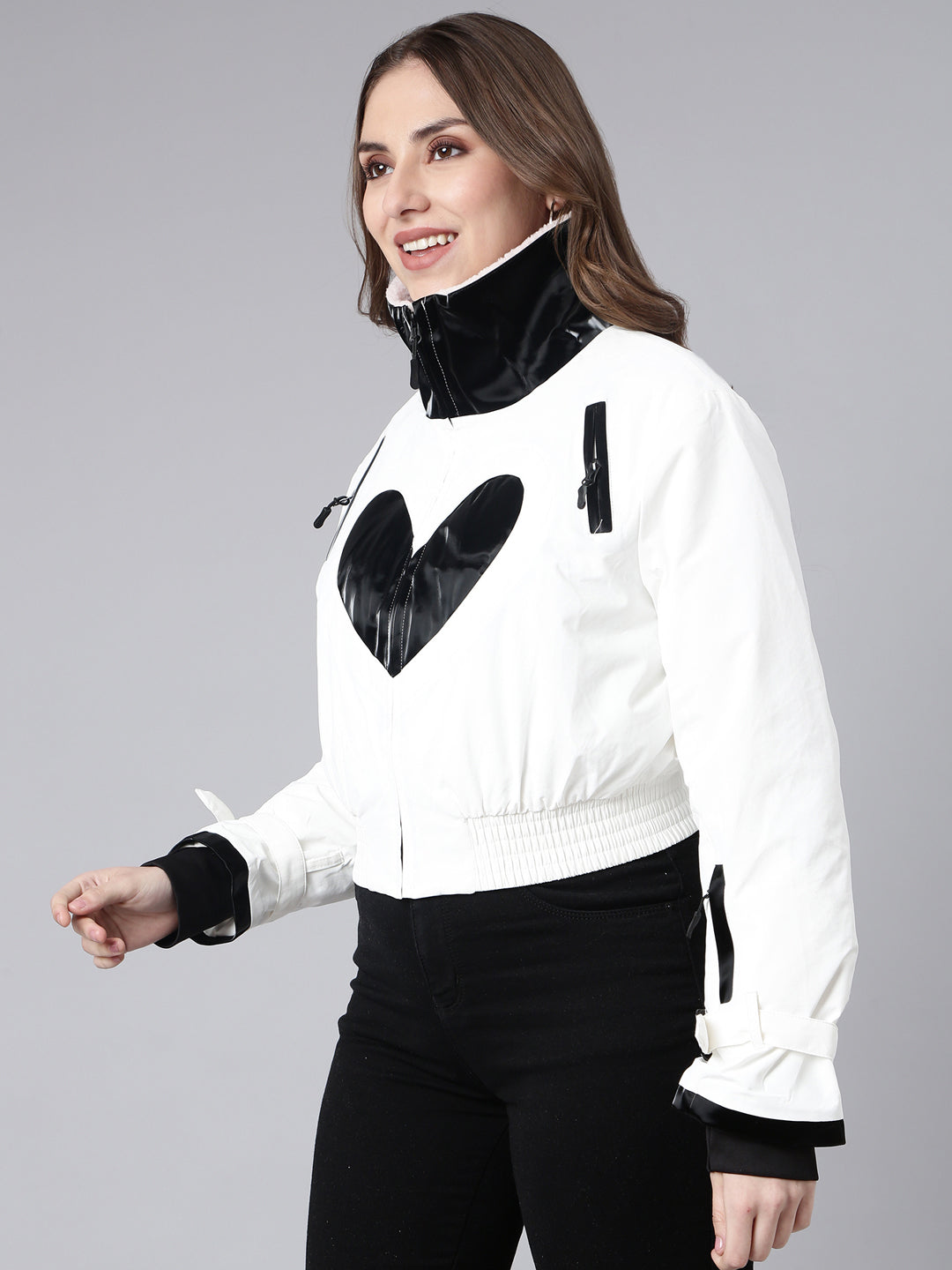 Women Solid White Crop Puffer Jacket