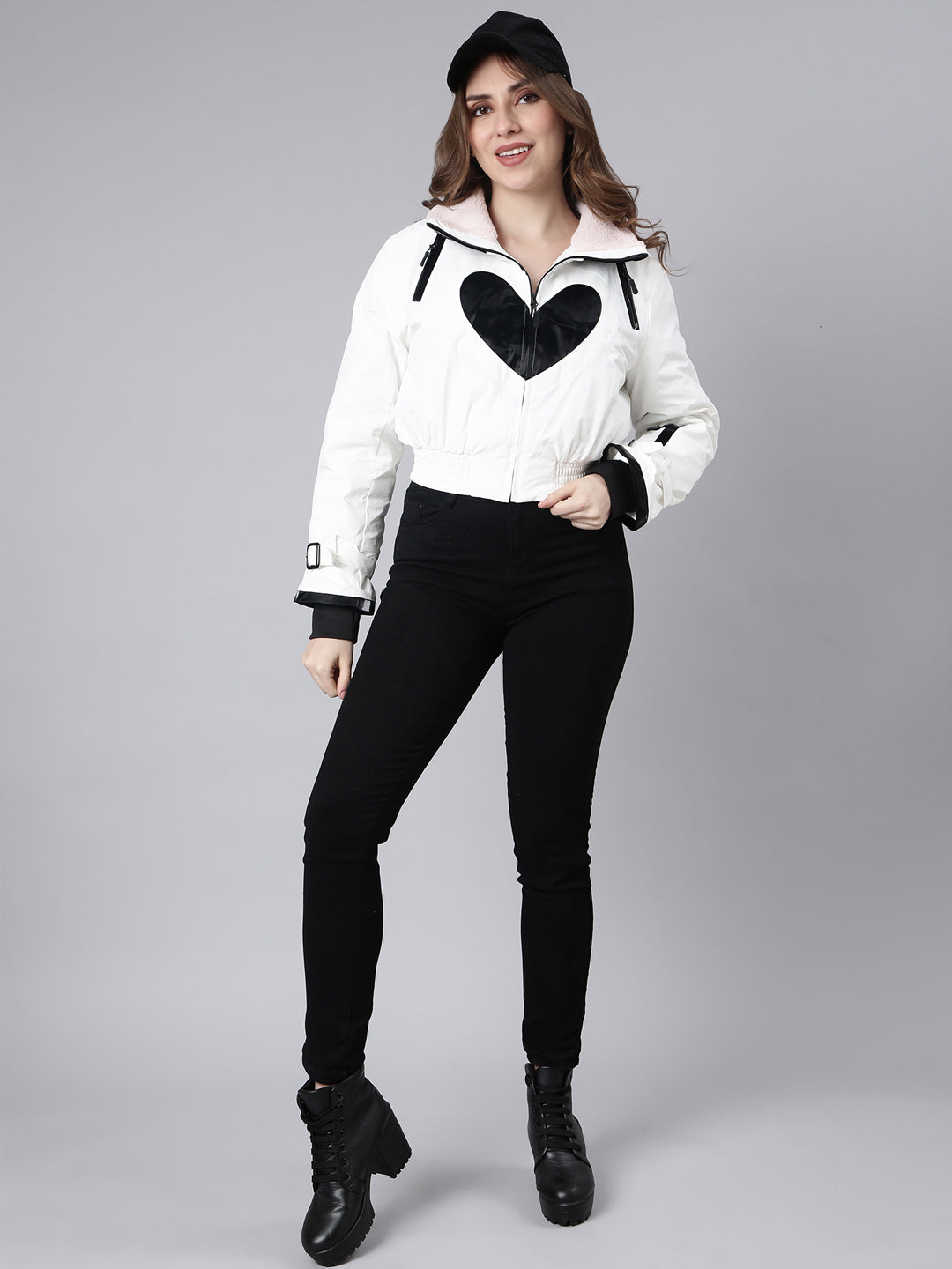 Women Solid White Crop Puffer Jacket