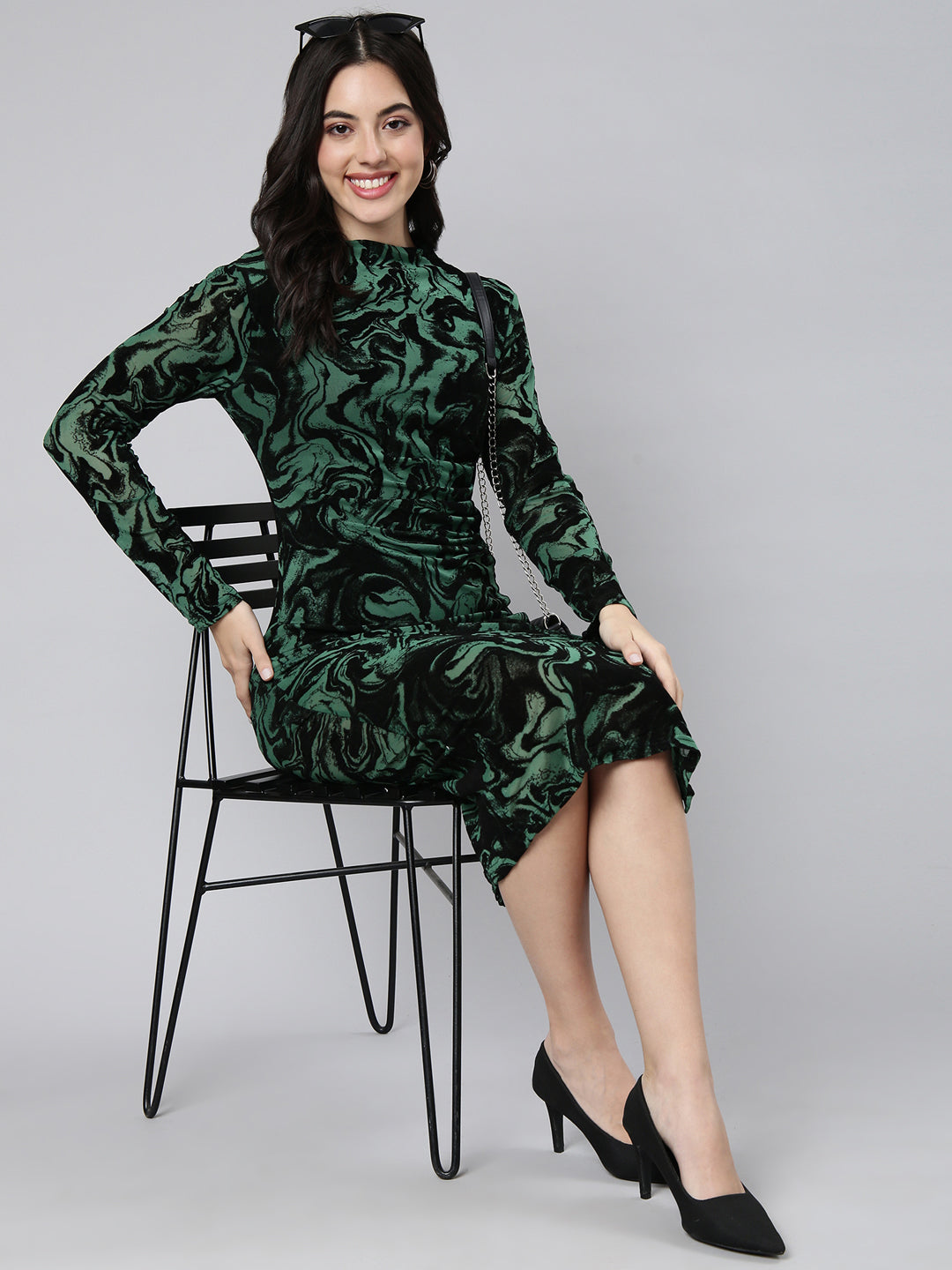 Women Self Design Green Bodycon Dress