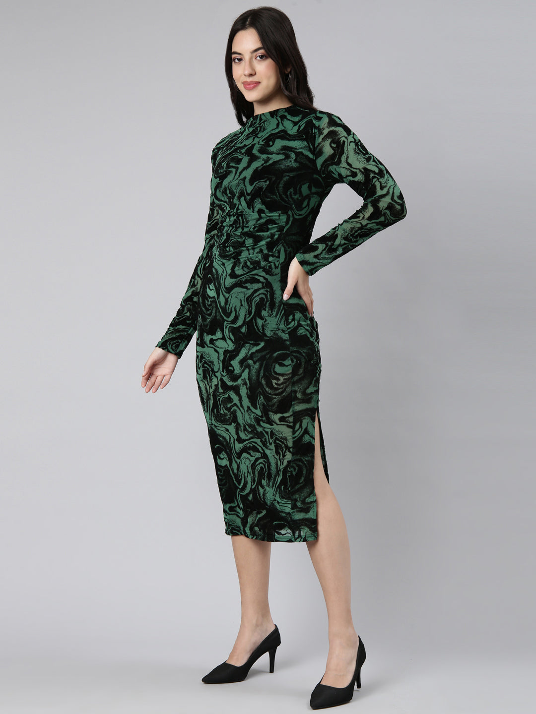 Women Self Design Green Bodycon Dress