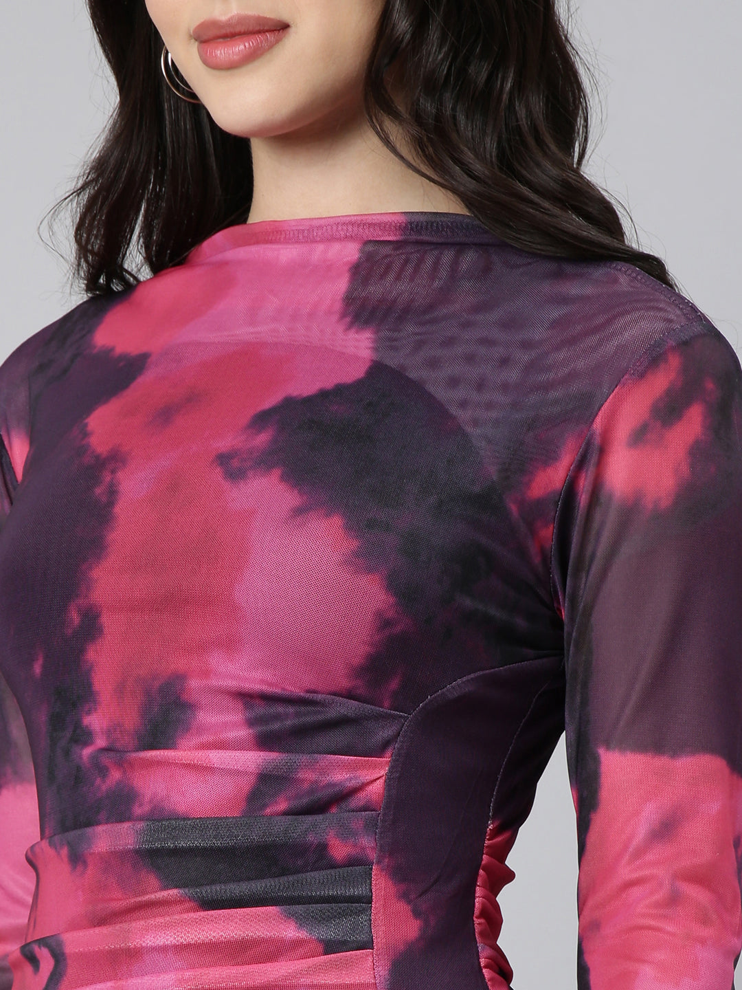 Women's Pink Dyed Net Midi Bodycon Dress