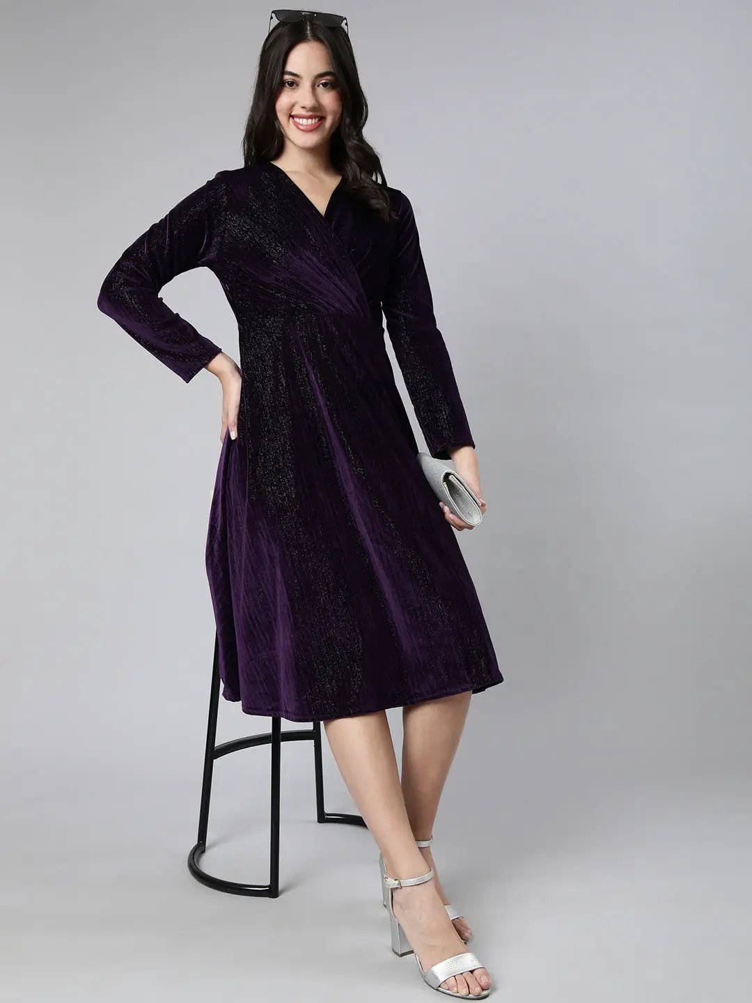 Women's Solid Purple Empire Dress