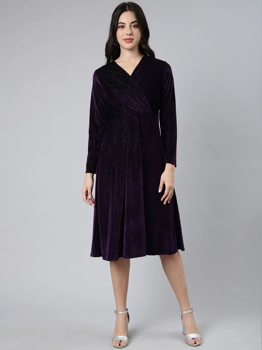 Women's Solid Purple Empire Dress