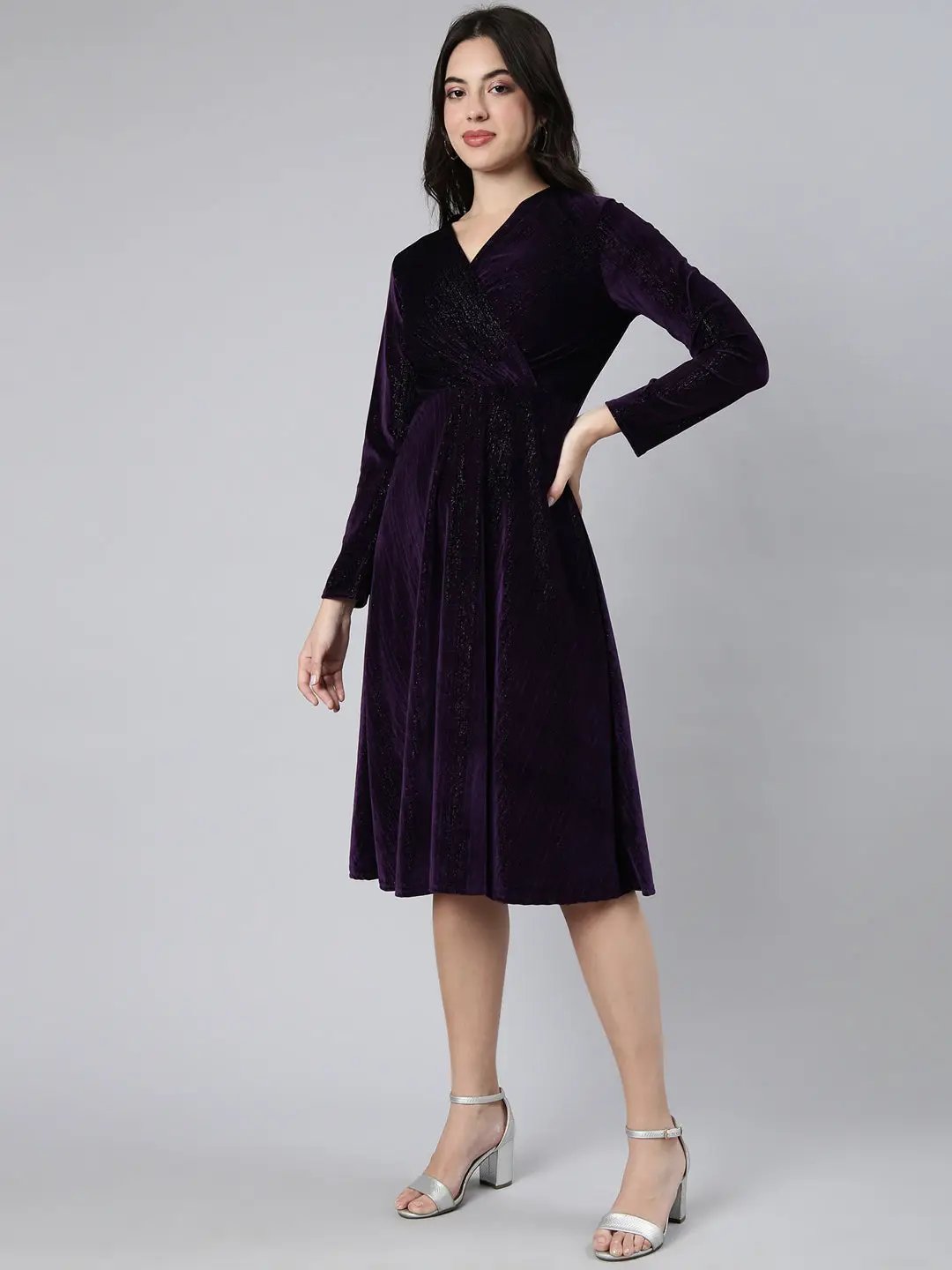 Women's Solid Purple Empire Dress