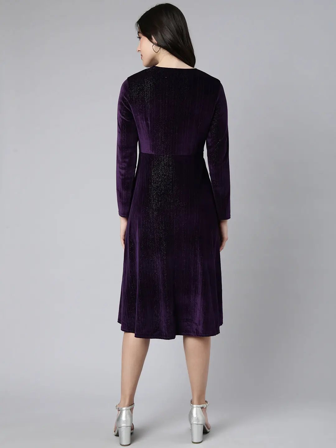 Women's Solid Purple Empire Dress