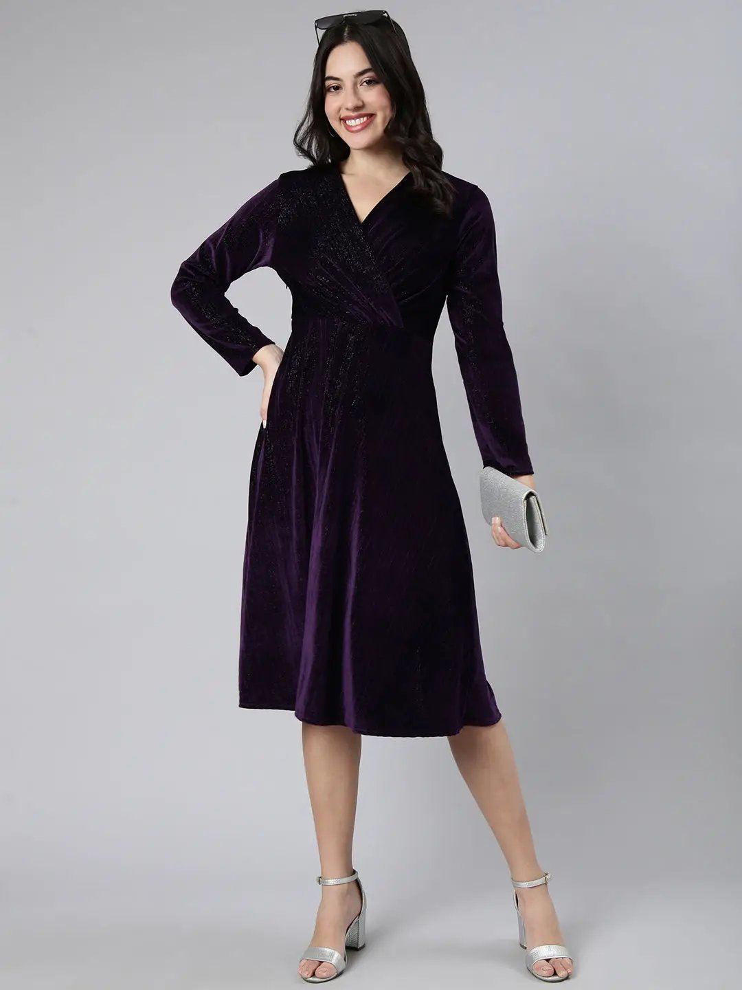 Women's Solid Purple Empire Dress