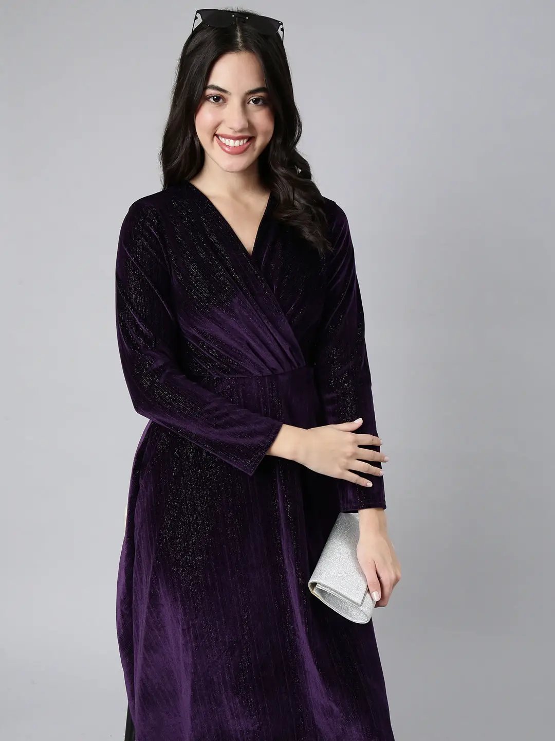 Women's Solid Purple Empire Dress