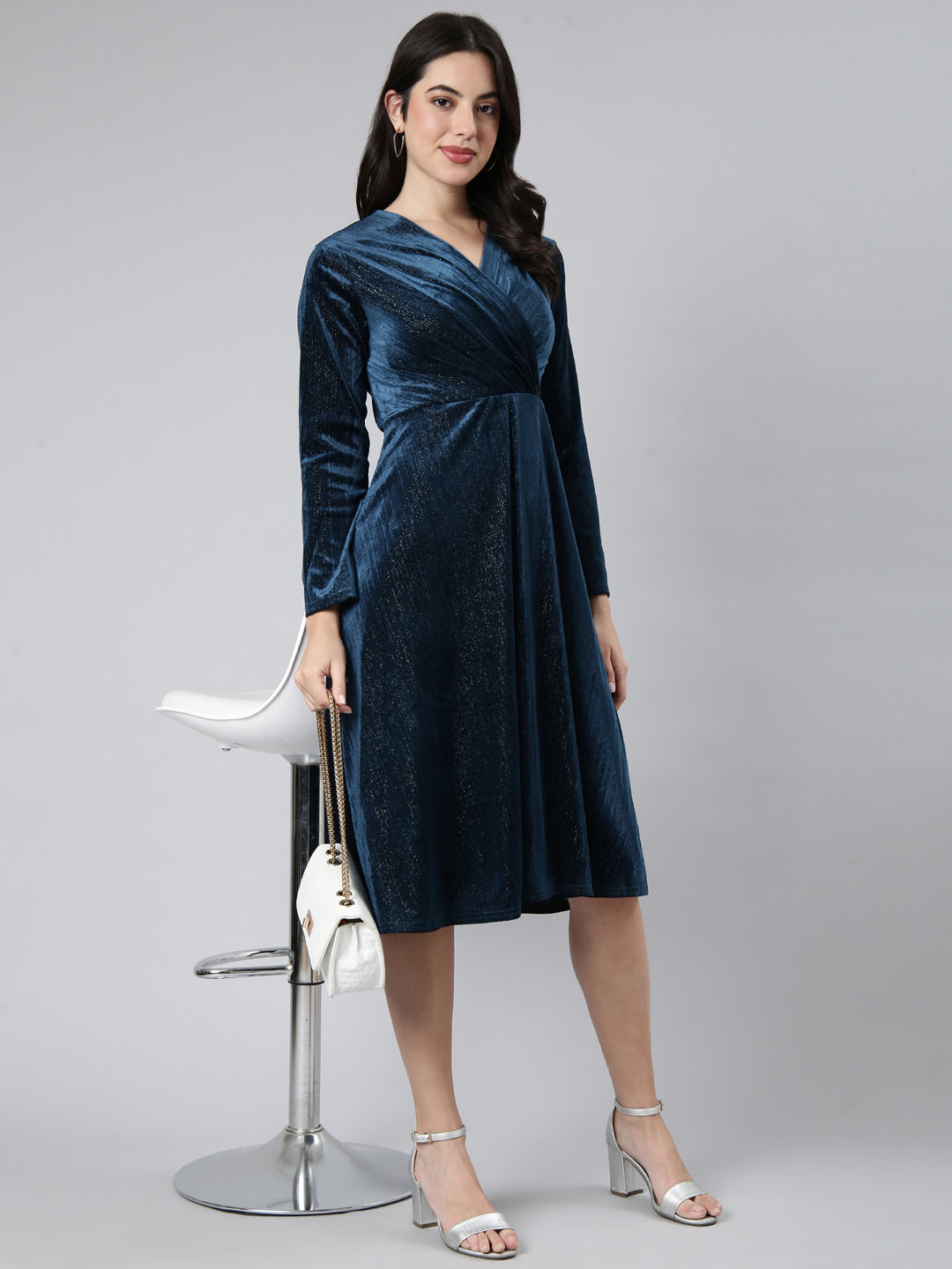 Women's Solid Teal A-Line Dress