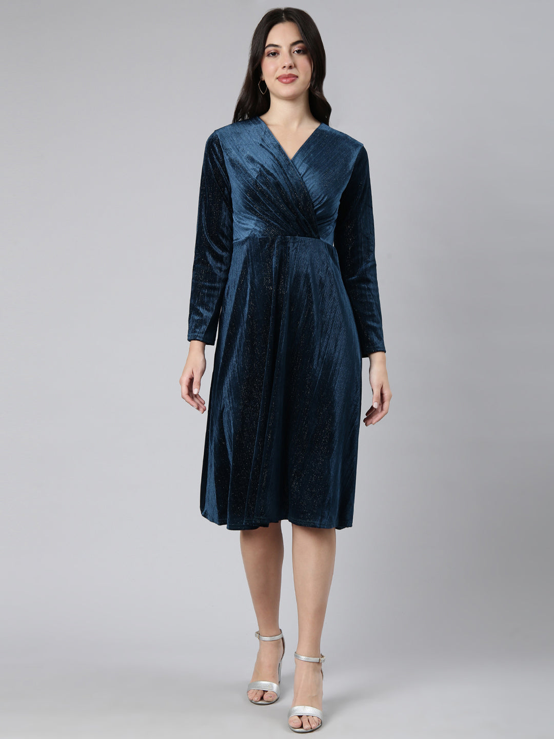 Women's Solid Teal A-Line Dress