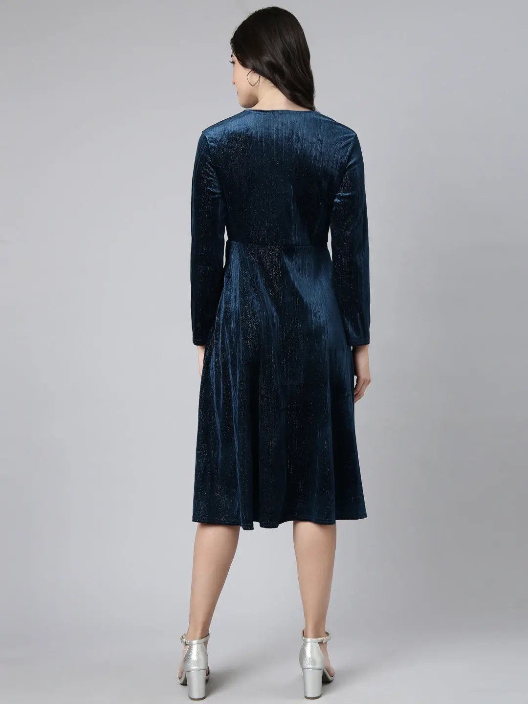 Women's Solid Teal A-Line Dress