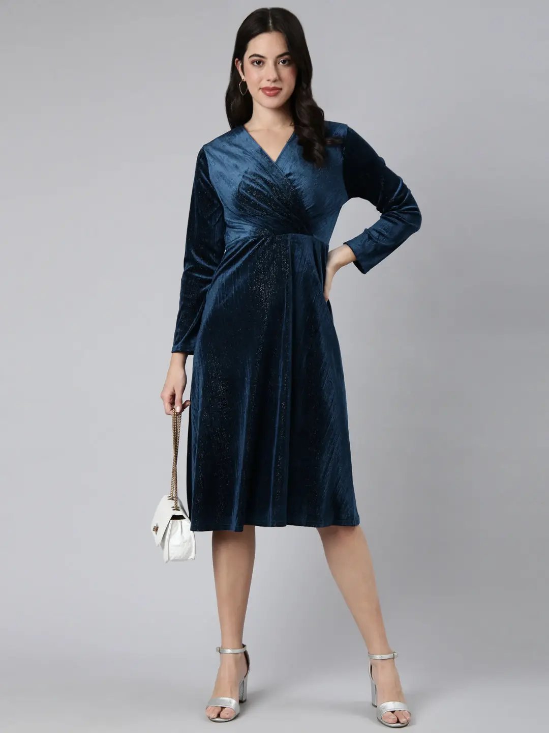 Women's Solid Teal A-Line Dress
