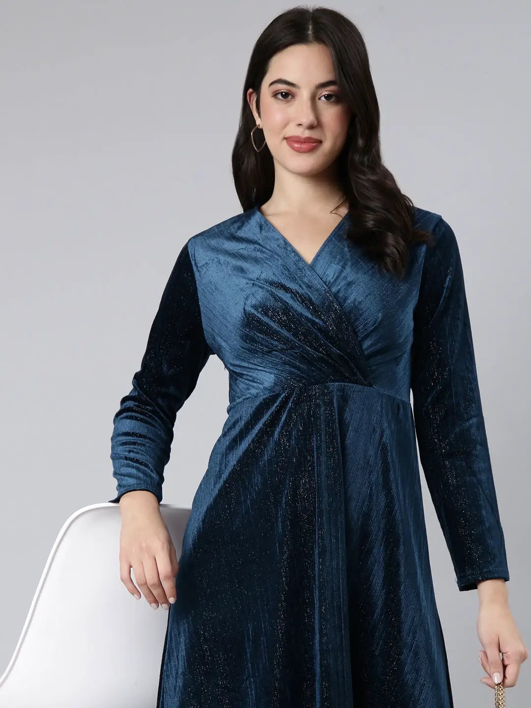 Women's Solid Teal A-Line Dress