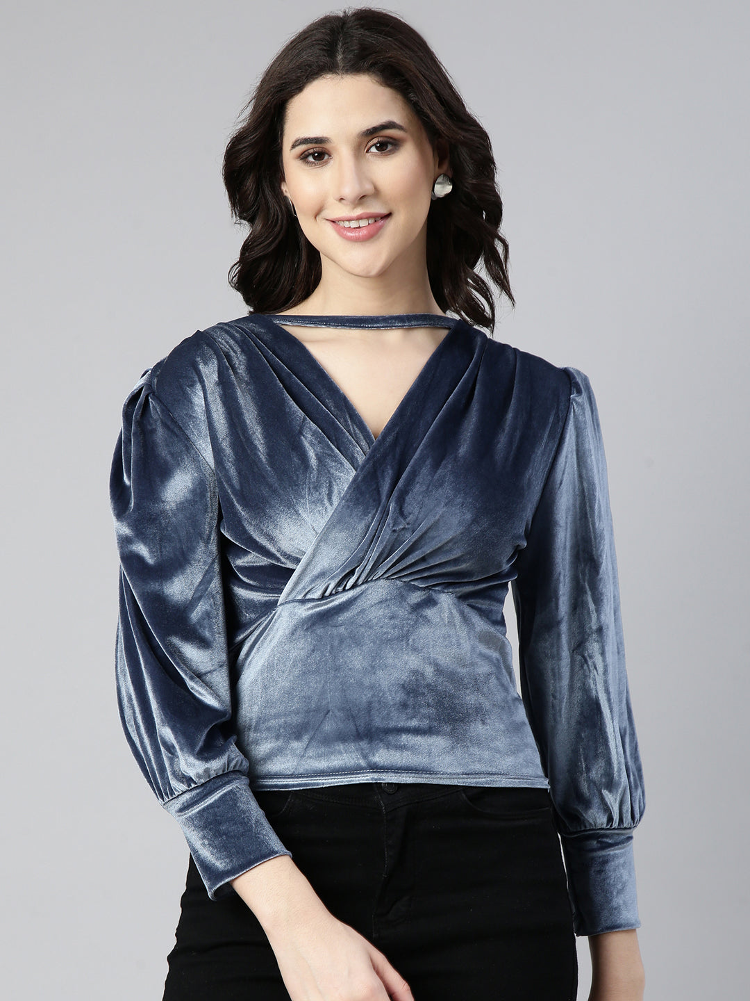 Women Solid Blue Empire Top