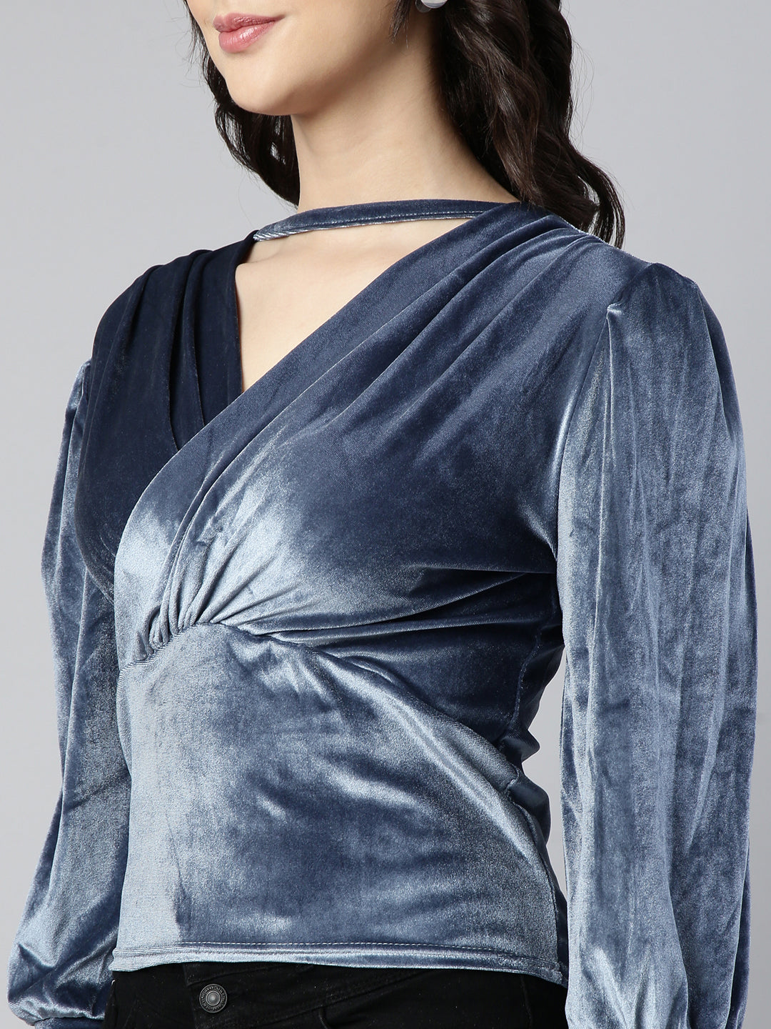 Women Solid Blue Empire Top