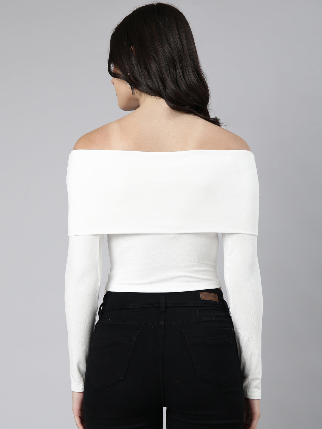 Women Solid Off White Crop Top