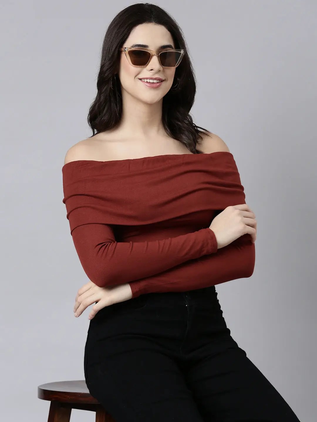 Women's Solid Rust Crop Top