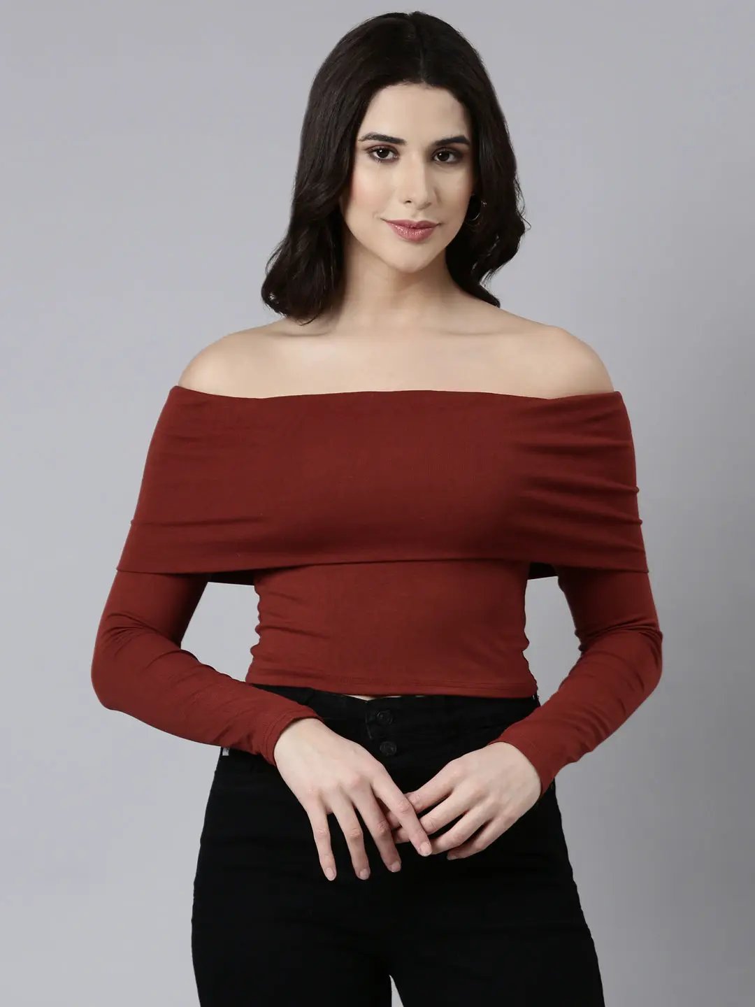 Women's Solid Rust Crop Top