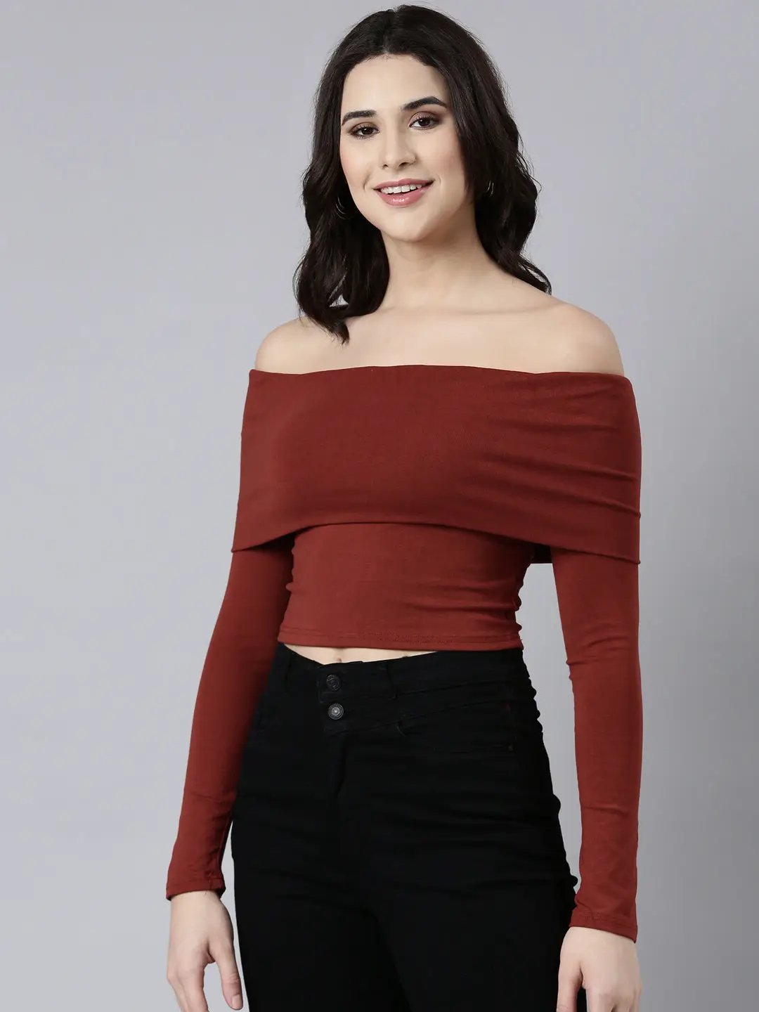 Women's Solid Rust Crop Top