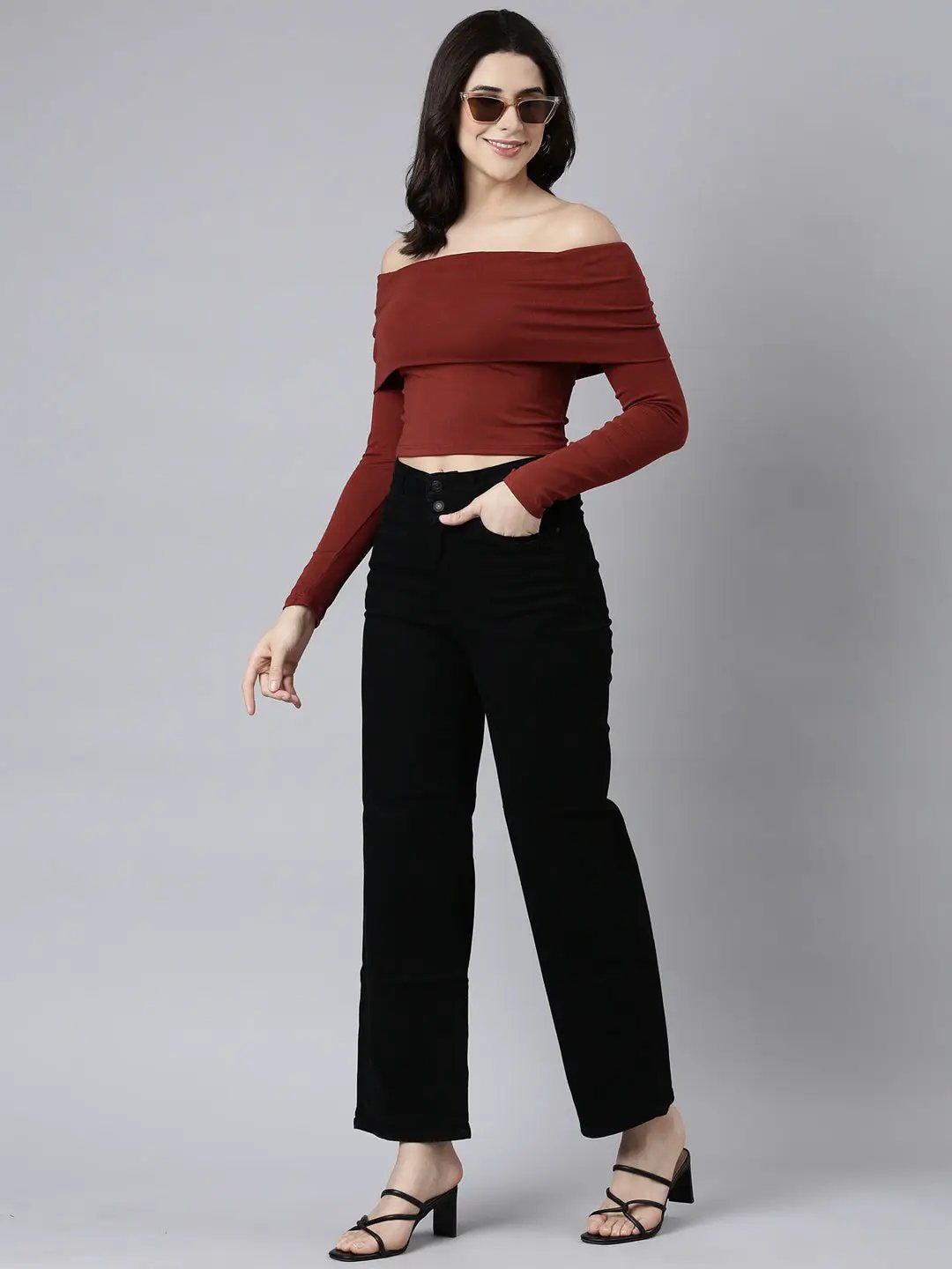 Women's Solid Rust Crop Top