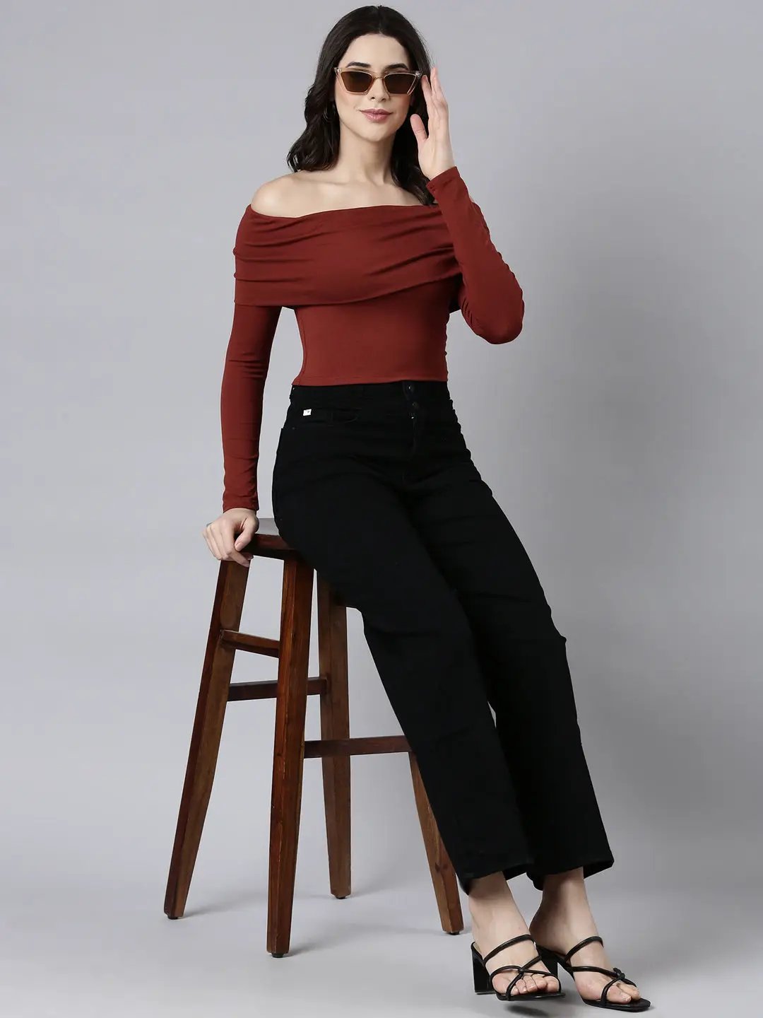 Women's Solid Rust Crop Top