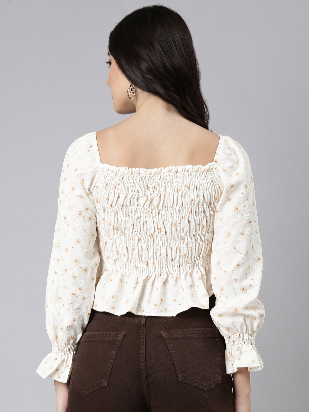 Women Floral Peplum Cream Crop Top