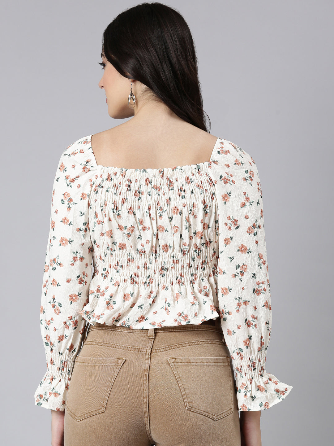 Women Floral Peplum Brown Crop Top