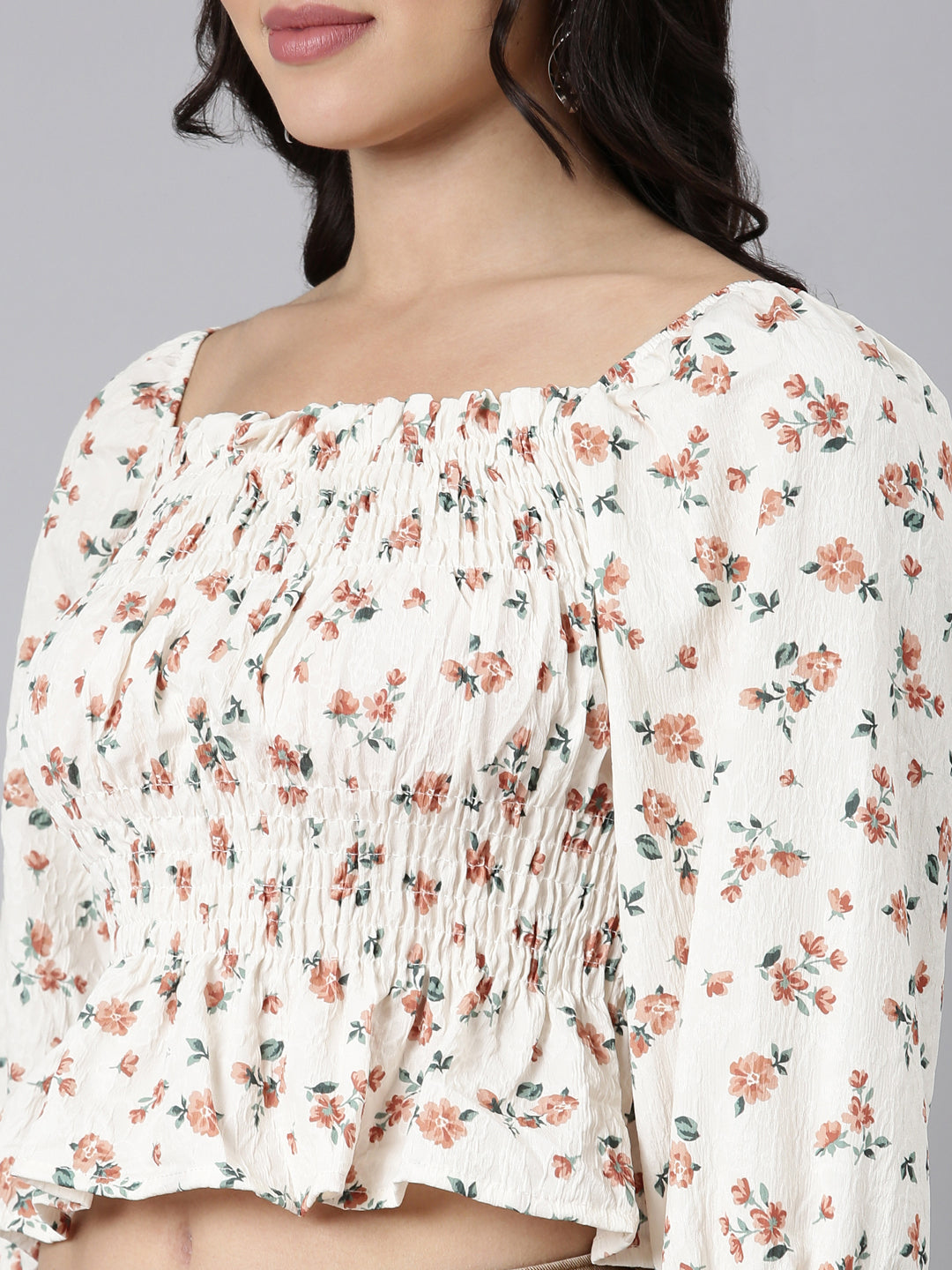 Women Floral Peplum Brown Crop Top