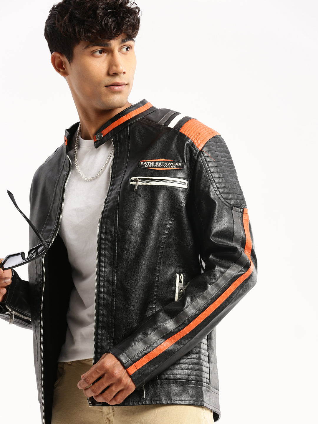 Men's Black Stand Collar Solid Tailored Jacket