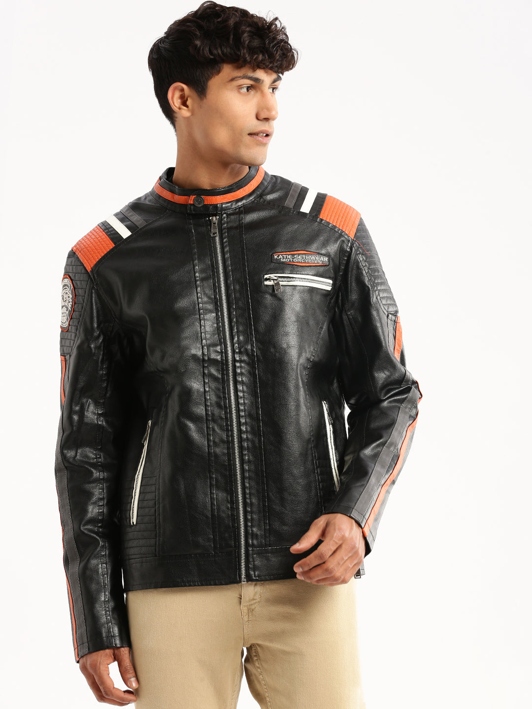 Men's Black Stand Collar Solid Tailored Jacket