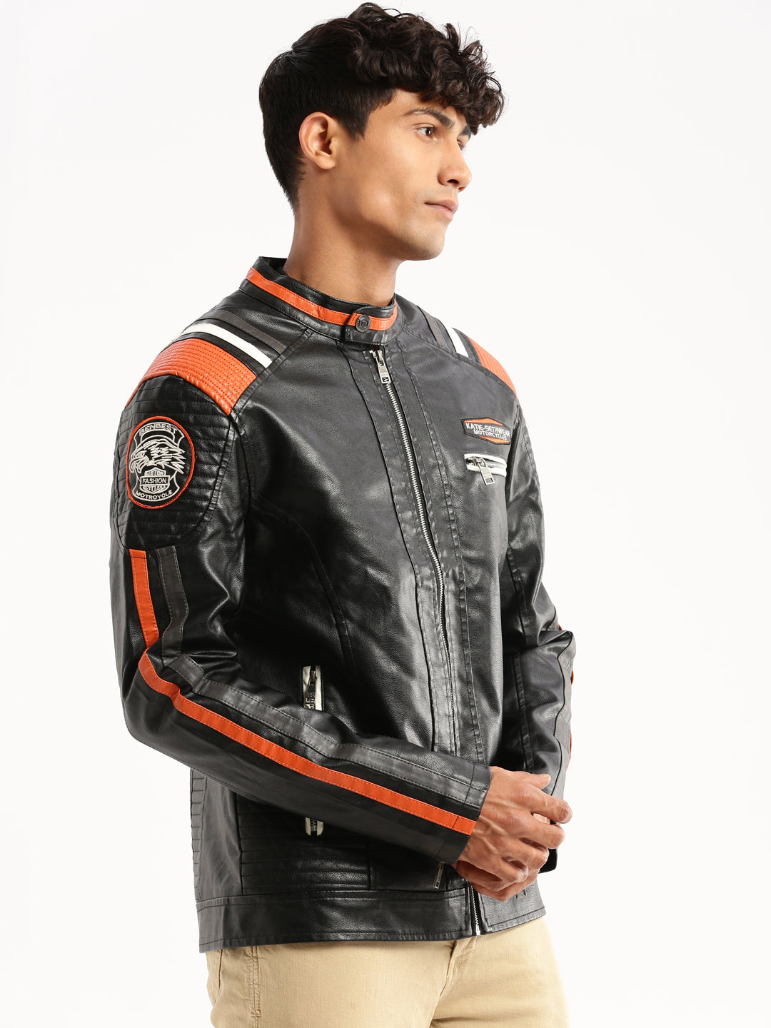 Men's Black Stand Collar Solid Tailored Jacket