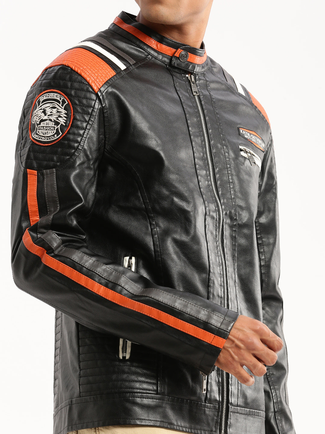 Men's Black Stand Collar Solid Tailored Jacket