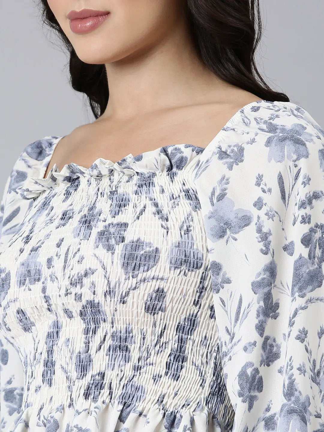 Women's Floral Peplum Cream Crop Top