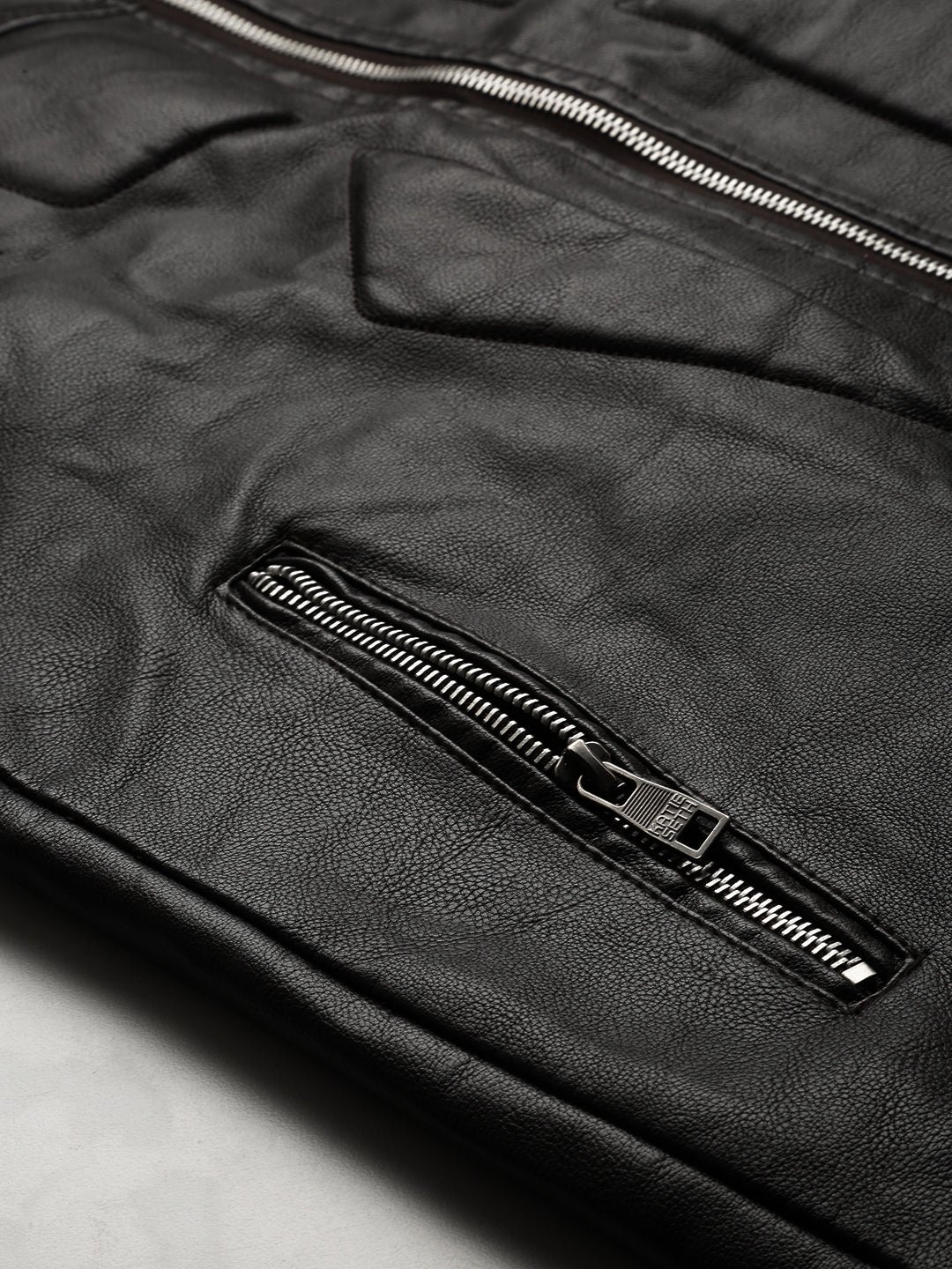 Men's Black Solid Leather Jacket