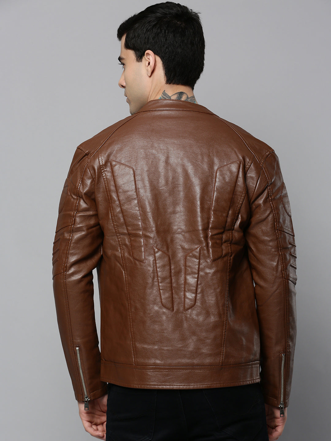 Men's Brown Solid Leather Jacket