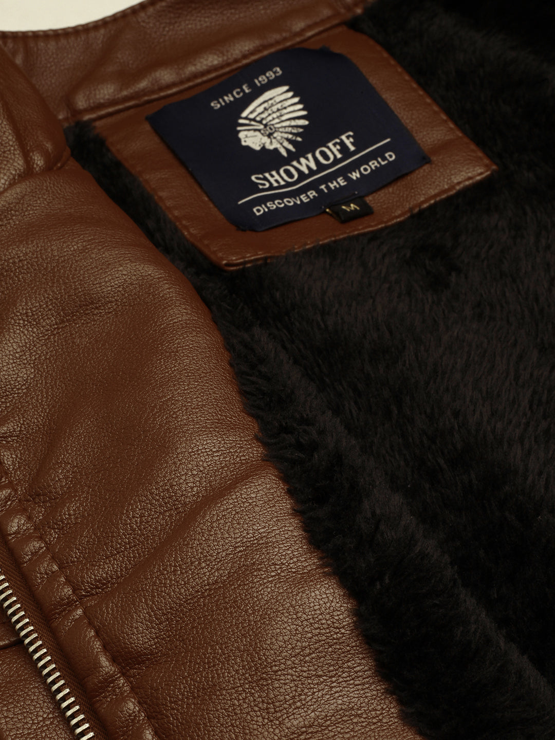 Men's Brown Solid Leather Jacket