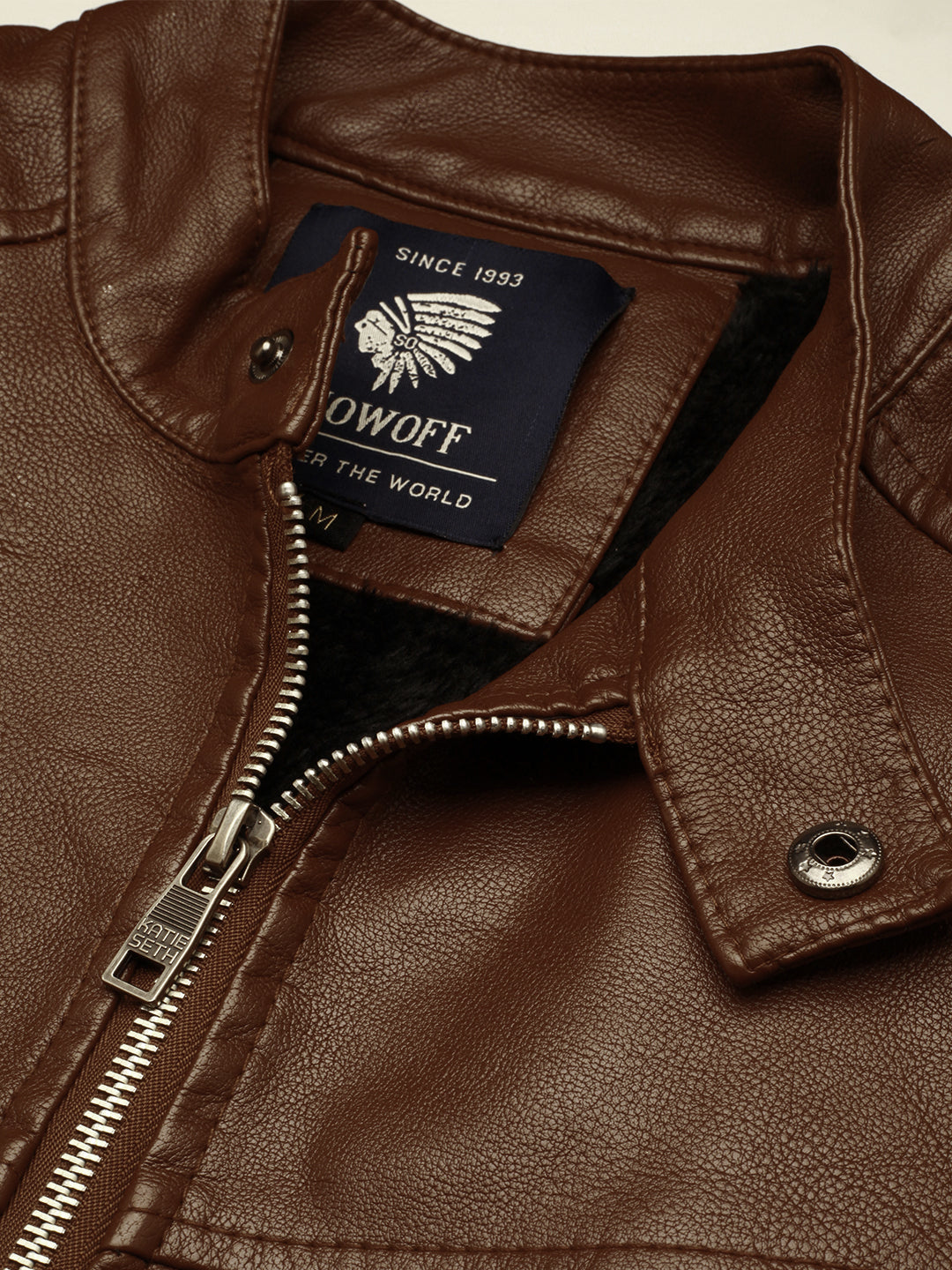 Men's Brown Solid Leather Jacket